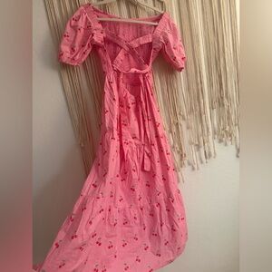 Sold out- Cherry Pink Floral Smocked Dress XS open back
